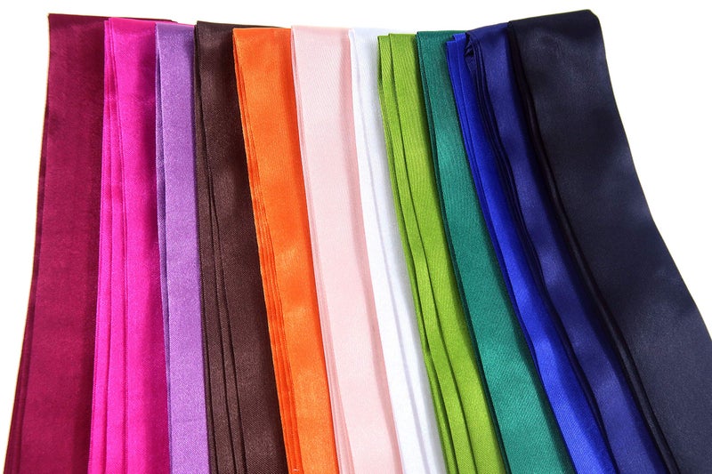 LilMents 12 Mixed Designs Satin Head Hair Handbag Handle Highlights Scarf Tie Lot (Solid Colors A) - Image 3